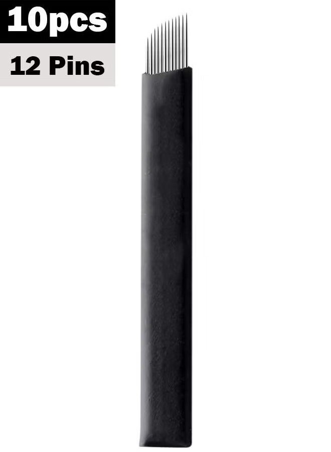 10 Pieces Disposable 0.18mm Microblading Blade Fine Needles Permanent Makeup Curve Brow Manual Eyebrow Embroidery Tattoo Microblade Needles - 12 Pins Shape - Image 1