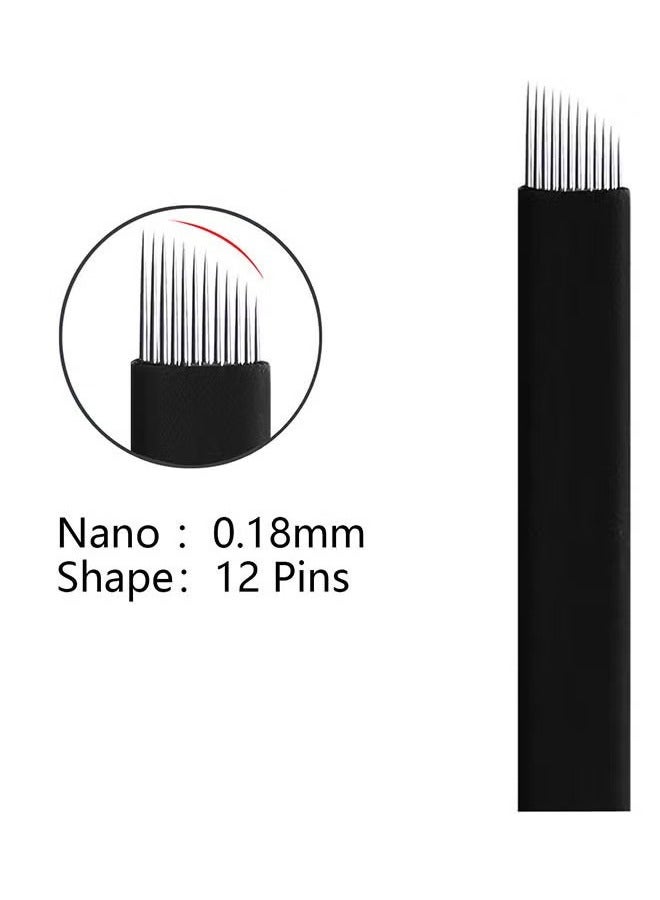 10 Pieces Disposable 0.18mm Microblading Blade Fine Needles Permanent Makeup Curve Brow Manual Eyebrow Embroidery Tattoo Microblade Needles - 12 Pins Shape - Image 3