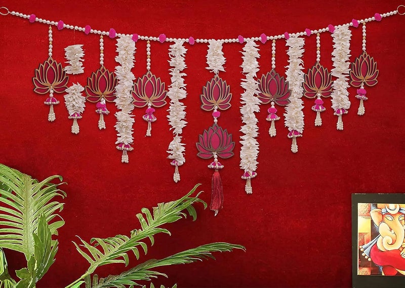 Webelkart Premium Lotus with Gajra Style Bandhanwar Handmade Banderwar Wall Hanging Door Hanging for Diwali/Toran for Door,Traditional Toran for Door, (40x18) inch Multicolor - Image 1