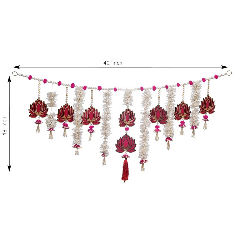 Webelkart Premium Lotus with Gajra Style Bandhanwar Handmade Banderwar Wall Hanging Door Hanging for Diwali/Toran for Door,Traditional Toran for Door, (40x18) inch Multicolor - Image 3