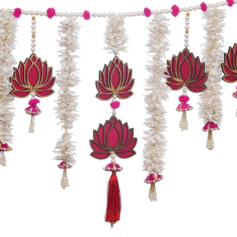 Webelkart Premium Lotus with Gajra Style Bandhanwar Handmade Banderwar Wall Hanging Door Hanging for Diwali/Toran for Door,Traditional Toran for Door, (40x18) inch Multicolor - Image 2