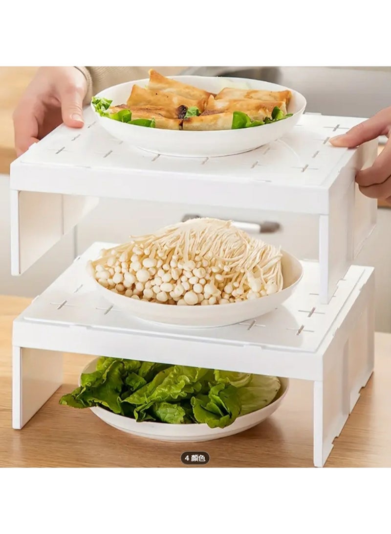 Alissa Cabinet Organizer Shelf, Set of 2 Kitchen Counter Shelves, Stackable Fridge Organizer Shelf Plastic Bathroom Storage Rack Seasoning Bottle Organizer Makeup Cosmetics Holder for Home Kitchen Office Space-saving - Image 1