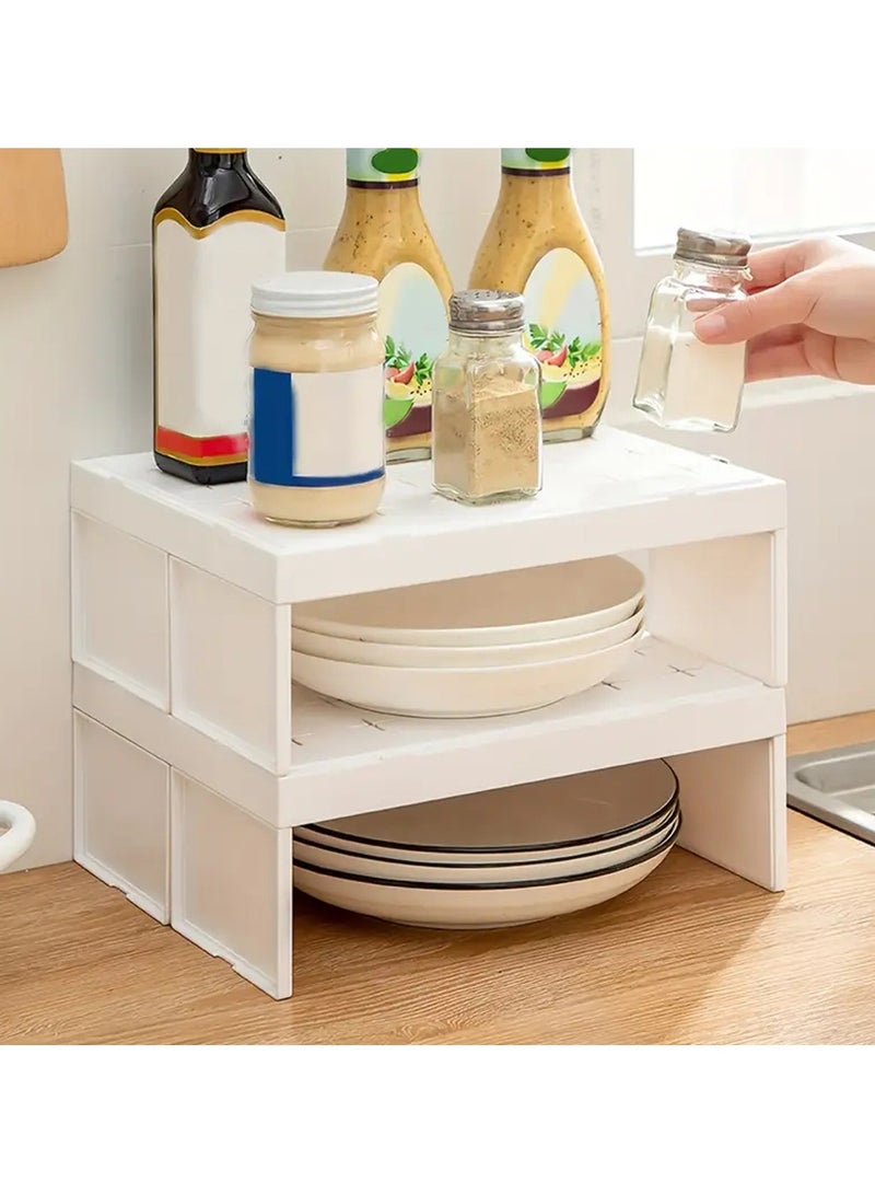 Alissa Cabinet Organizer Shelf, Set of 2 Kitchen Counter Shelves, Stackable Fridge Organizer Shelf Plastic Bathroom Storage Rack Seasoning Bottle Organizer Makeup Cosmetics Holder for Home Kitchen Office Space-saving - Image 2