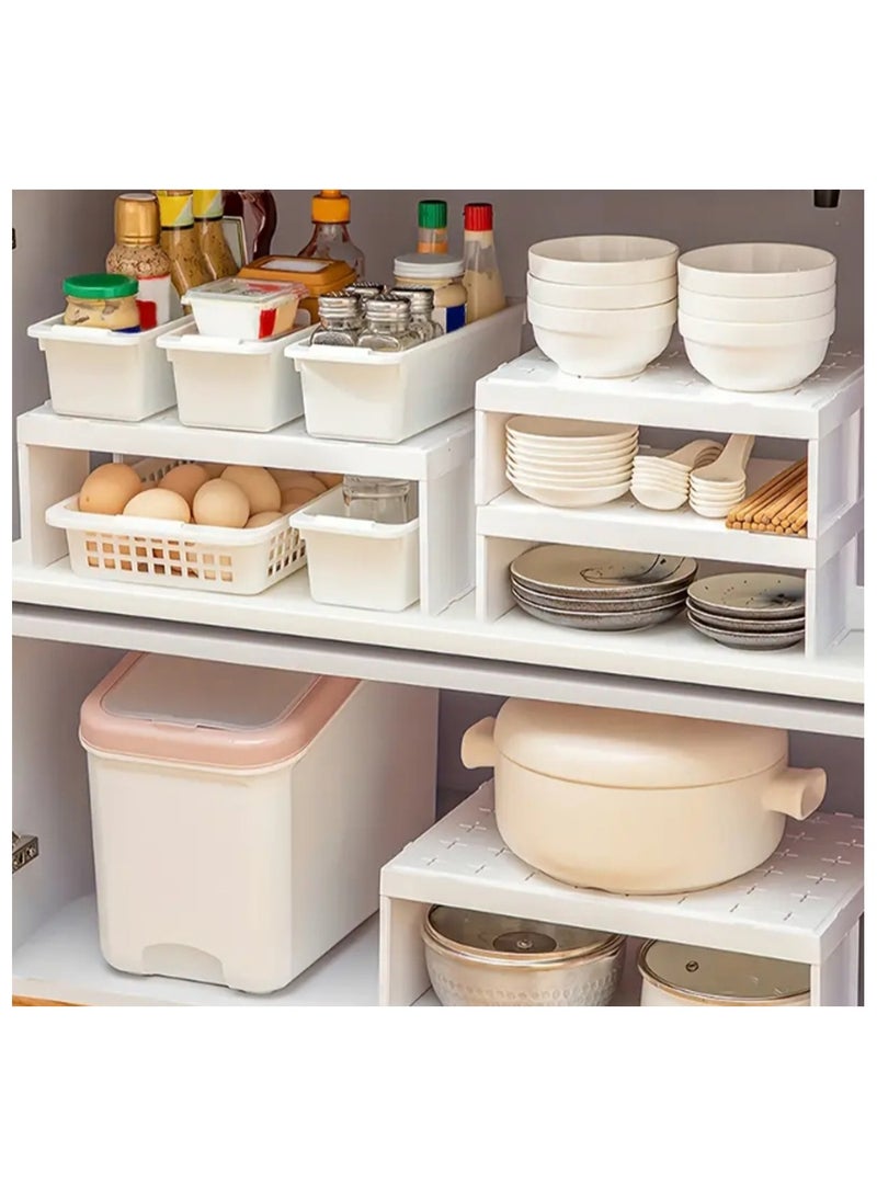 Alissa Cabinet Organizer Shelf, Set of 2 Kitchen Counter Shelves, Stackable Fridge Organizer Shelf Plastic Bathroom Storage Rack Seasoning Bottle Organizer Makeup Cosmetics Holder for Home Kitchen Office Space-saving - Image 5