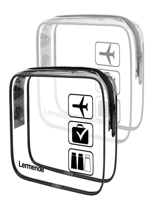 Lermende 2 pcs Clear Makeup Bag, TSA Approved 3 Pcs Cosmetic Makeup Bags Set Waterproof Clear PVC with Zipper Handle Portable Travel Luggage Pouch Airport Airline Vacation Organization - Image 1