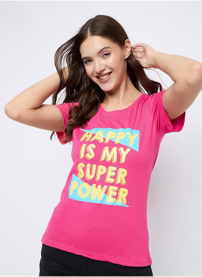 Clovia Regular Fit Cotton Text Print T-Shirt by Styli  - Image 1