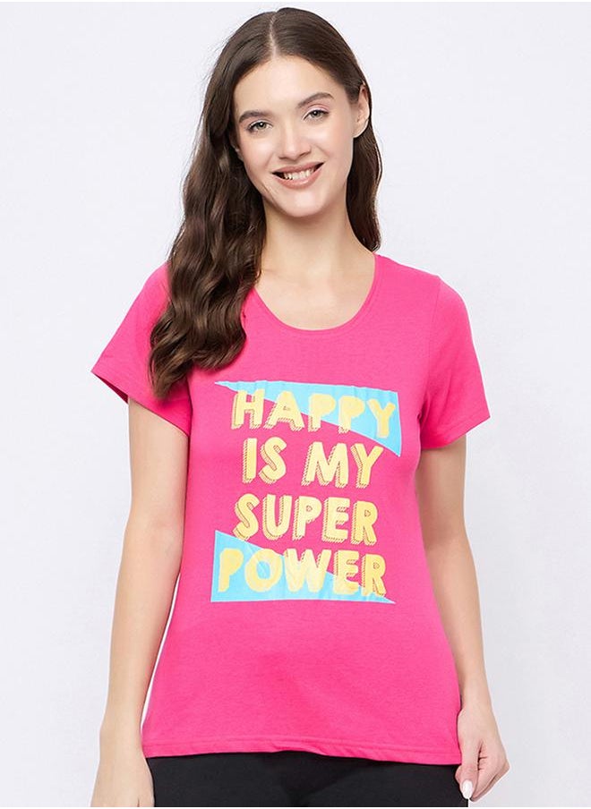 Clovia Regular Fit Cotton Text Print T-Shirt by Styli  - Image 2