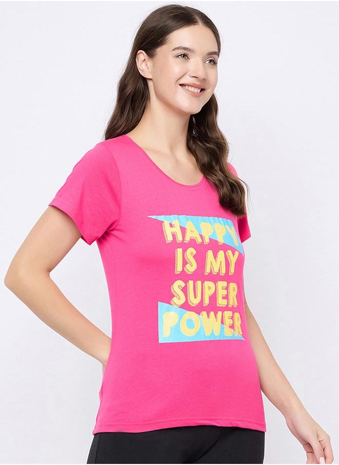 Clovia Regular Fit Cotton Text Print T-Shirt by Styli  - Image 4