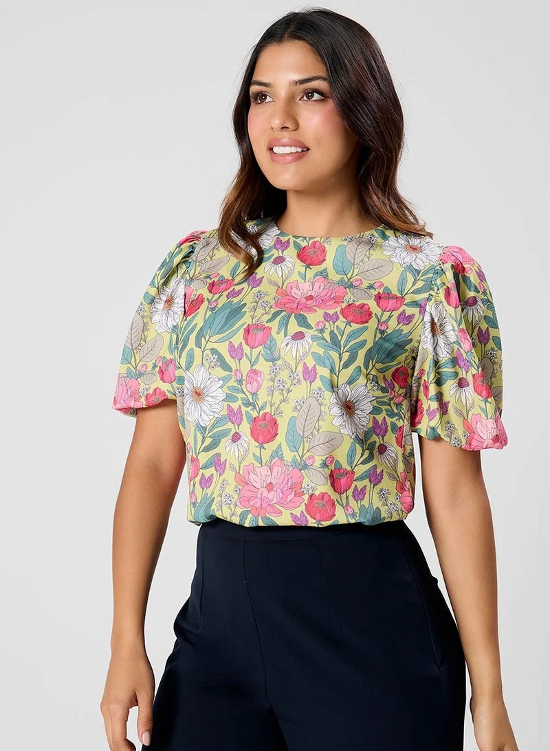 Zigzag  Round Neck Sleeve Detailed Printed Top for Women | Best Price UAE
