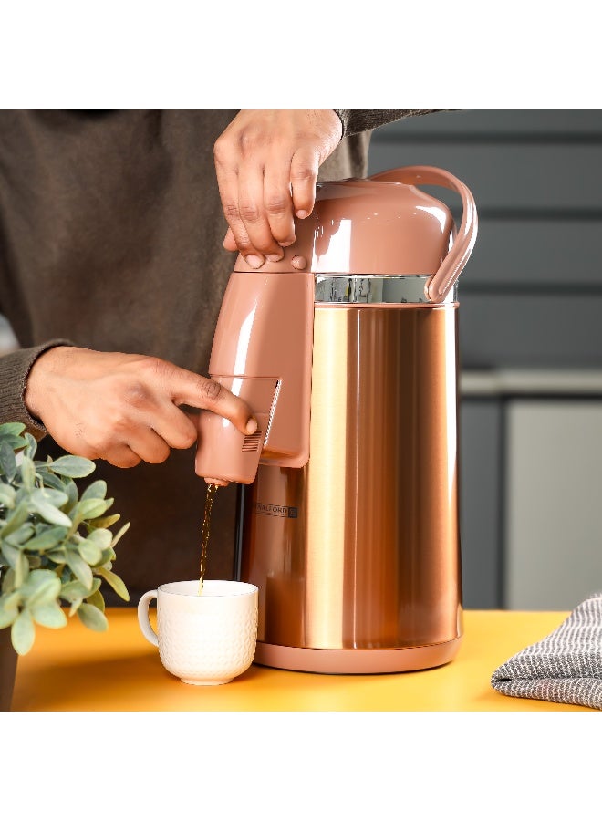 Royalford 3.0 L Thermic Airpot Flask with Double Wall Vacuum Insulation- RF12133/ 360-Degree Rotating Base, Asbestos-Free Glass Inner/ Keeps the Drink Hot for 18 Hours and Cold for 24 Hours/ Suitable for Indoor and Outdoor Use/ Brown Assorted Colors - Image 4