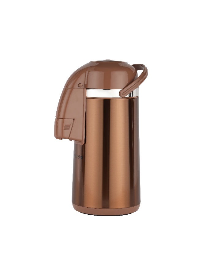 Royalford 3.0 L Thermic Airpot Flask with Double Wall Vacuum Insulation- RF12133/ 360-Degree Rotating Base, Asbestos-Free Glass Inner/ Keeps the Drink Hot for 18 Hours and Cold for 24 Hours/ Suitable for Indoor and Outdoor Use/ Brown Assorted Colors - Image 1