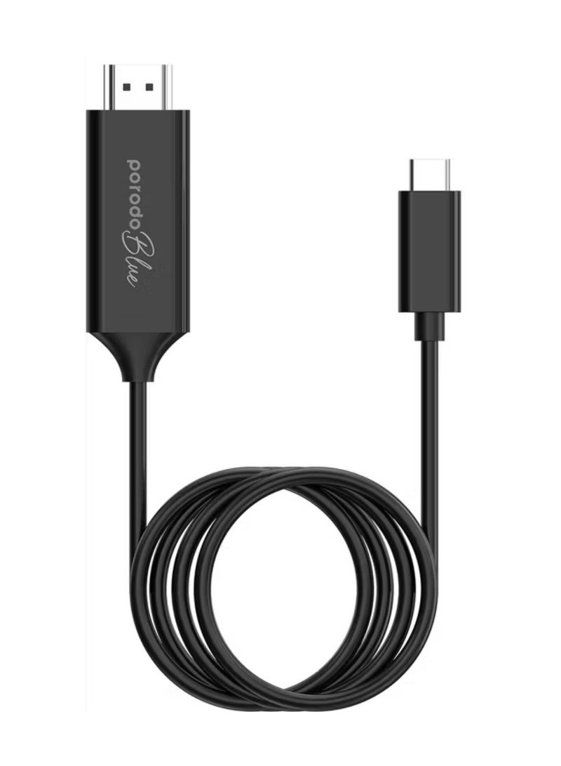porodo Blue Type-C to HDMI Ultra HD Cable with 2m Length, High-grade Copper Material, Highest Quality Video, Plug & Play - Black - Image 2