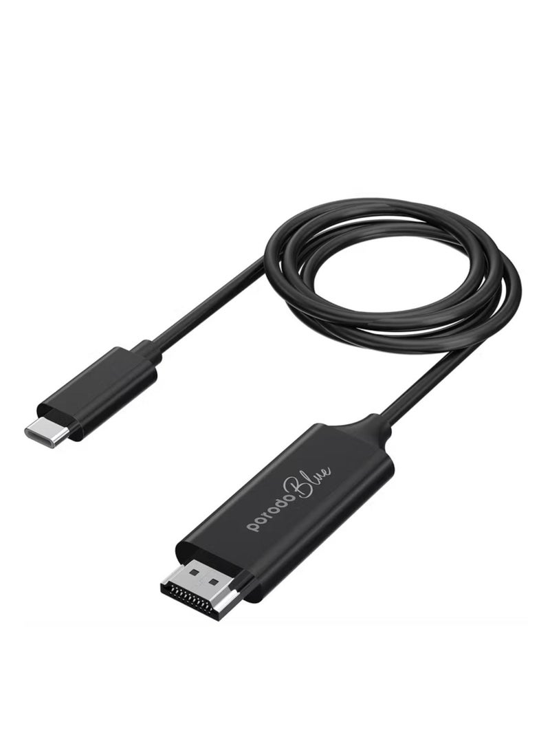 porodo Blue Type-C to HDMI Ultra HD Cable with 2m Length, High-grade Copper Material, Highest Quality Video, Plug & Play - Black - Image 1