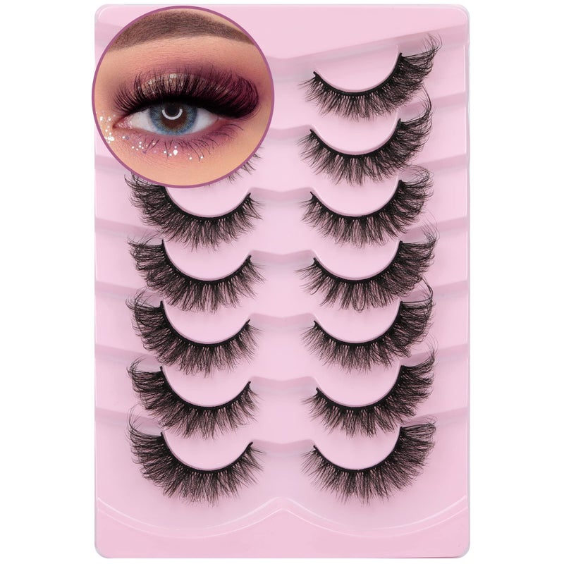 Winifred Russian Strip Lashes Cat Eye Lashes Extension Fox Eye Faux Mink Lash Natural Look 20MM Eyelashes D Curly Volume Wispy Lashes Pack 7 Pairs Fake Eyelash by Winifred - Image 1