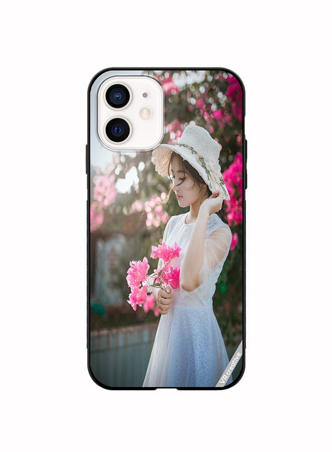 VR CREATIVE Protective Case Cover For Apple iPhone 12 mini Girl With Pink Flower Design Multicolour - Image 1