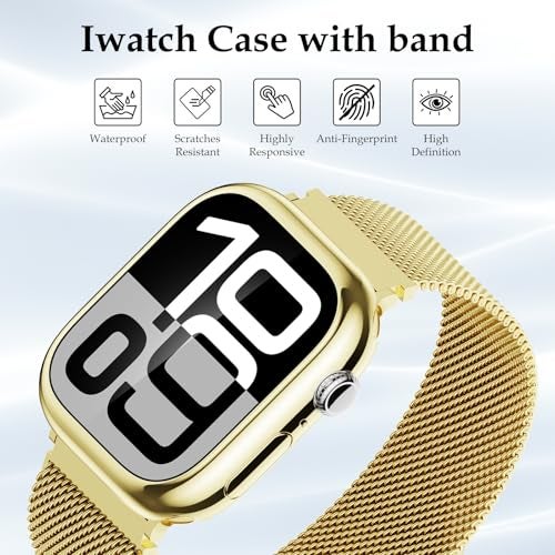 Vigamen Waterproof Magnetic Band and Case Compatible with Apple Watch Band 44mm for Women Men,Adjustable Stainless Steel Milanese Loop Replacement Strap for iWatch Series 6 5 4 SE SE 3,Gold - Image 4