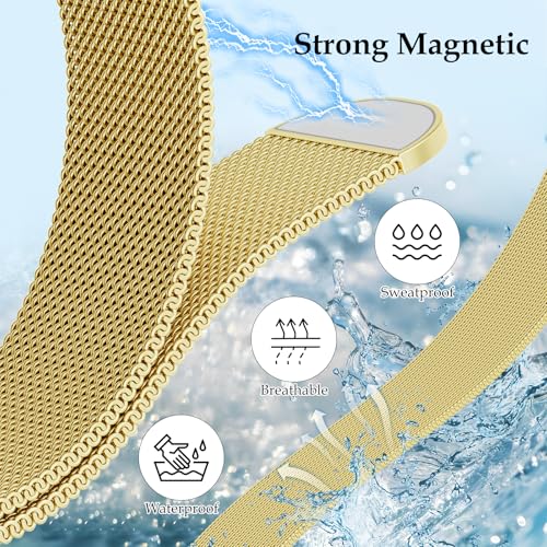 Vigamen Waterproof Magnetic Band and Case Compatible with Apple Watch Band 44mm for Women Men,Adjustable Stainless Steel Milanese Loop Replacement Strap for iWatch Series 6 5 4 SE SE 3,Gold - Image 2