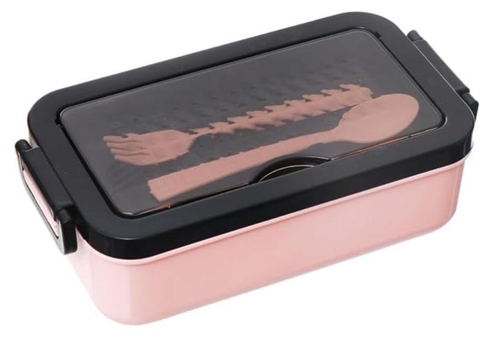 سبيس شوب صندوق غداء بلاستيكي محكم الغلق مع ملعقة وشوكة - Image 1