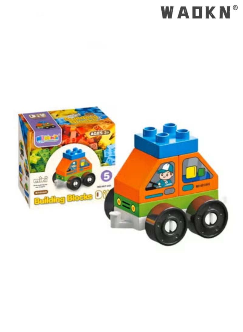 WAOKN New Kids Early Education Easy Assembling Building Blocks Toy Cars Cute and Fetching City Transportation Vehicle Series Minivan Preschool Boys and Girls Ages 2-5