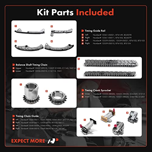 A-Premium Engine Timing Chain Kit W/Tensioner & More [fits DOHC, 8Cyl 5.7L, 3UR-FE] Compatible with Lexus LX570 09-11, LX570 13-16 & Toyota Land Cruiser, Sequoia 2009-2017, Tundra 2009-2017 - Image 2