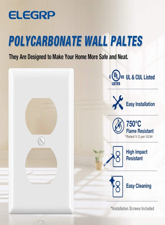 ELEGRP Duplex Receptacle Outlet Covers, 1-Gang Standard Size Wall Plates, Unbreakable Polycarbonate Dual Outlet Faceplates Covers, UL Listed, Color-matched Screws Included (20 Pack, Glossy White) - Image 2