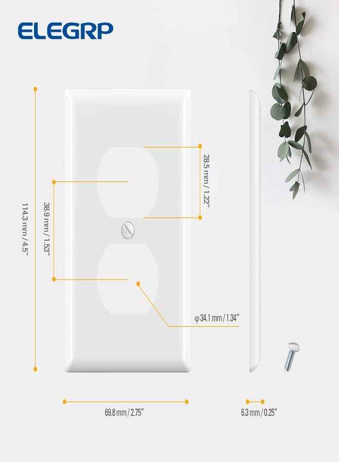 ELEGRP Duplex Receptacle Outlet Covers, 1-Gang Standard Size Wall Plates, Unbreakable Polycarbonate Dual Outlet Faceplates Covers, UL Listed, Color-matched Screws Included (20 Pack, Glossy White) - Image 4