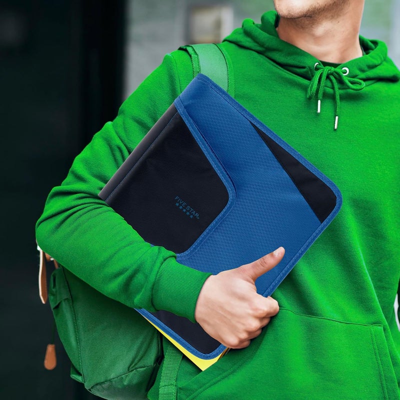 Five Star Zipper Binder, 1-1/2 Inch 3-Ring Binder with Round Rings, 3-Pocket Expanding File, 500 Sheet Capacity, Blue (72202) - Image 5