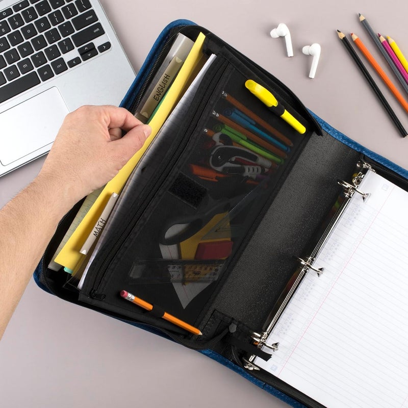 Five Star Zipper Binder, 1-1/2 Inch 3-Ring Binder with Round Rings, 3-Pocket Expanding File, 500 Sheet Capacity, Blue (72202) - Image 4