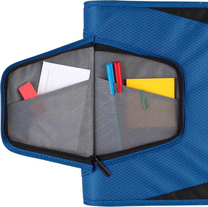Five Star Zipper Binder, 1-1/2 Inch 3-Ring Binder with Round Rings, 3-Pocket Expanding File, 500 Sheet Capacity, Blue (72202) - Image 2