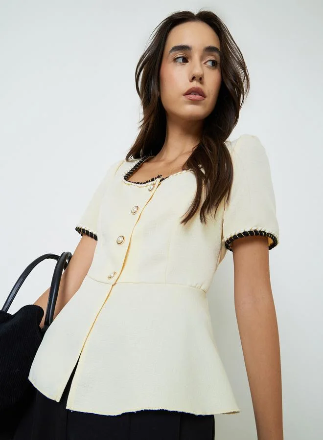 Take Two Beige Short Sleeve Peplum Top