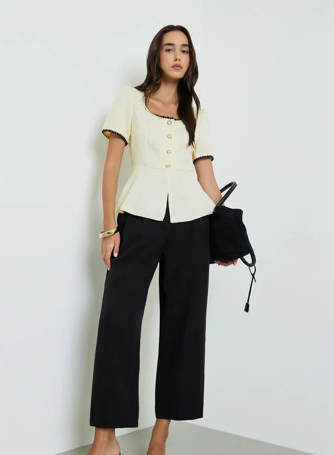 Take Two Beige Short Sleeve Peplum Top