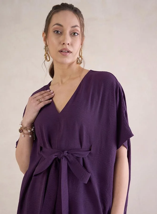 Femmella Femmella Solid V-Neck Tie Up Kimono Top