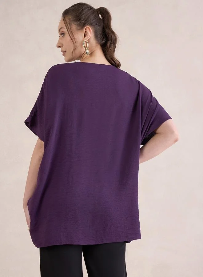 Femmella Femmella Solid V-Neck Tie Up Kimono Top