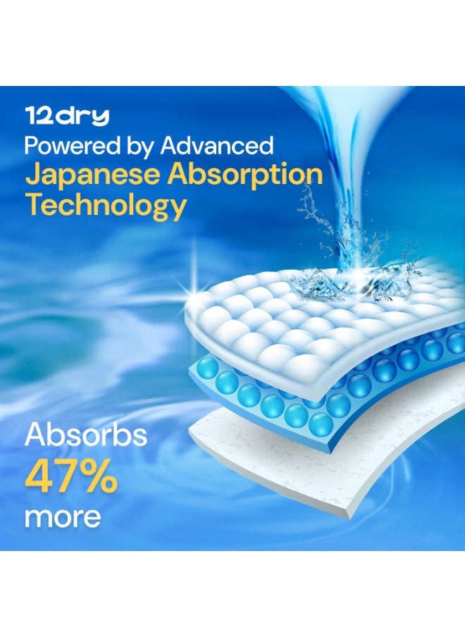 12dry Diaper Premium Baby Care (Size 4, 9-14 kg, 54 count) 100% Ultra-Absorbent Japanese Tech, Dual-Layer, Thin & Breathable, Eco-Friendly, Hypoallergenic, Soft Elastic Waistband for Active Babies  - Image 2