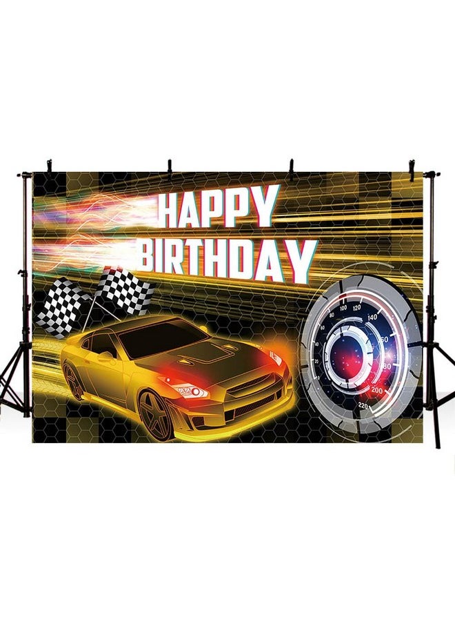 MEHOFOND 8X6Ft Car Racing Happy Birthday Backdrop Gold Racing Party Photo Background For Boys Cars Party Decorations Car Banner Gold Race Car Birthday Party Supplies Party Decor  - Image 3