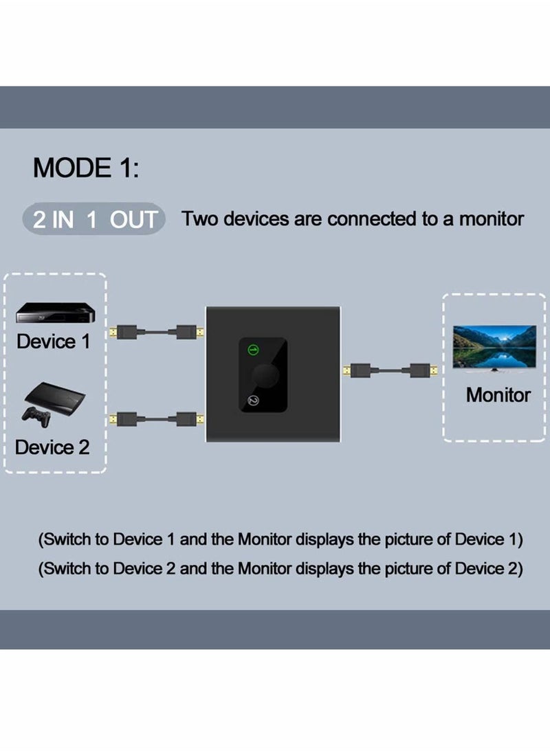 Excefore - HDMI Switch, HDMI 2.0 Splitter 2 x 1/1 x 2. No External Power Required Aluminum Alloy 60Hz Support 4K 3D HD 1080P for Xbox PS4 Roku HDTV, HDMI Switcher 2 Input 1 Output - Image 1