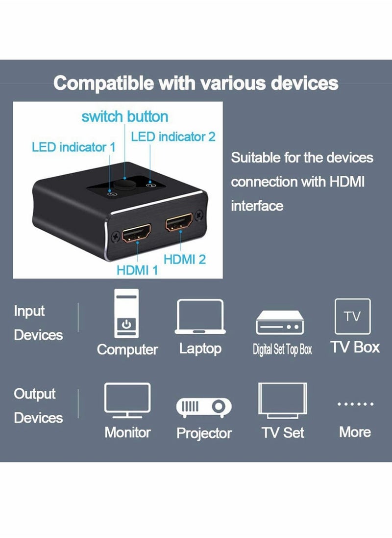 Excefore - HDMI Switch, HDMI 2.0 Splitter 2 x 1/1 x 2. No External Power Required Aluminum Alloy 60Hz Support 4K 3D HD 1080P for Xbox PS4 Roku HDTV, HDMI Switcher 2 Input 1 Output - Image 1