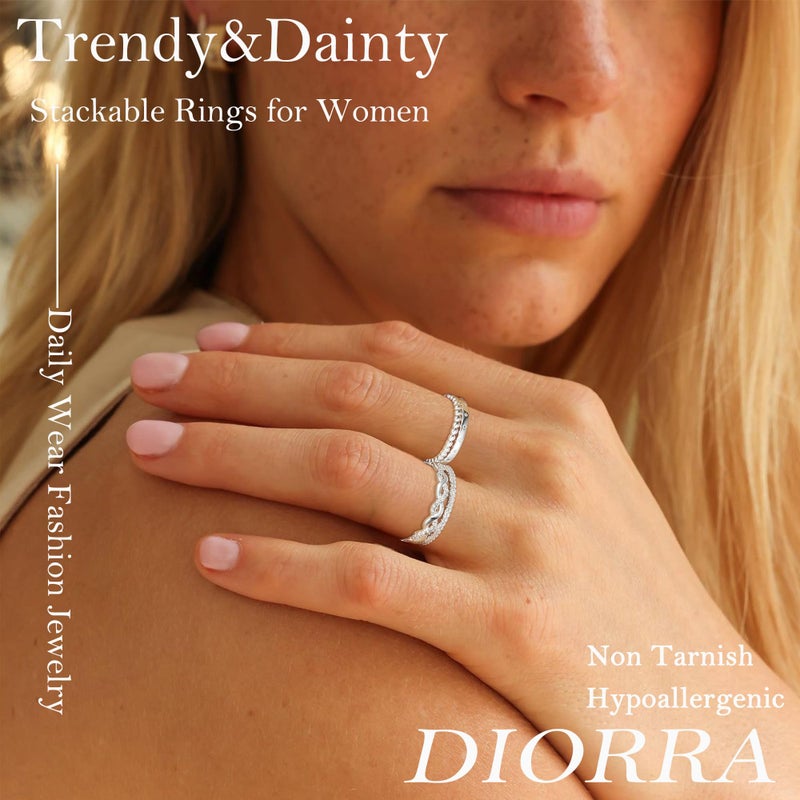 Diorra Silver Ring for Women, 4PCS Thin Sterling Silver Stackable Rings Set Cubic Zirconia Engagement Statement Wedding Bands for Women Size 5-10 - Image 2
