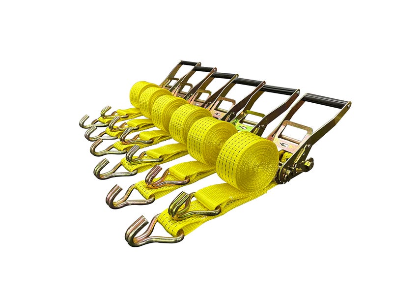 Cargo Control Ratchet Tie Down Straps, 2 in x 15 ft, 5,000 lb Breaking Strength, J-Hook, 6-Pack - Image 1