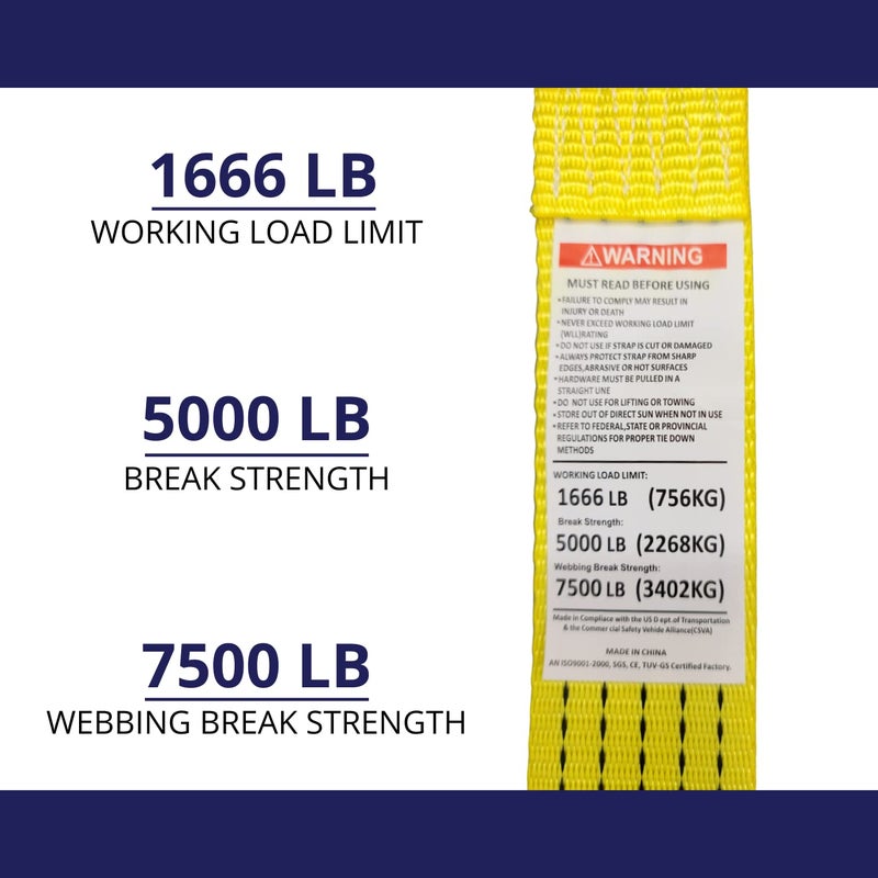 Cargo Control Ratchet Tie Down Straps, 2 in x 15 ft, 5,000 lb Breaking Strength, J-Hook, 6-Pack - Image 5