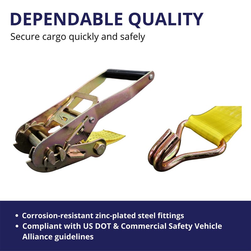 Cargo Control Ratchet Tie Down Straps, 2 in x 15 ft, 5,000 lb Breaking Strength, J-Hook, 6-Pack - Image 3