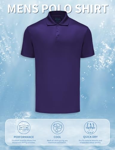 Opna Mens Dry-Fit Golf Polo Shirts,Purple,Large - Image 5