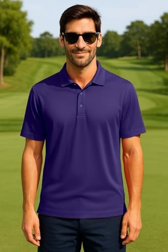 Opna Mens Dry-Fit Golf Polo Shirts,Purple,Large - Image 2