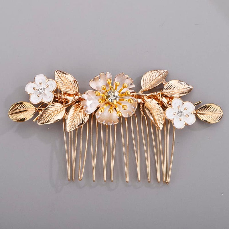 BERYUAN Bridal Hair Comb Set Gold Flower Hair Comb for Bride Bridesmaid Rhinestone Leaves Hair Comb2pcs