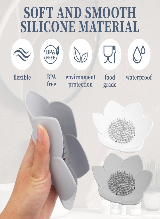 Notoke 2 Pack Lotus Shower Steamer Trays, Silicone Soap Holder with Self Draining - Elegant White & Gray Lotus Flower Shape Soap Dish, Perfect for Bathroom Counter, Kitchen Sink, Shower Organizer - Image 5