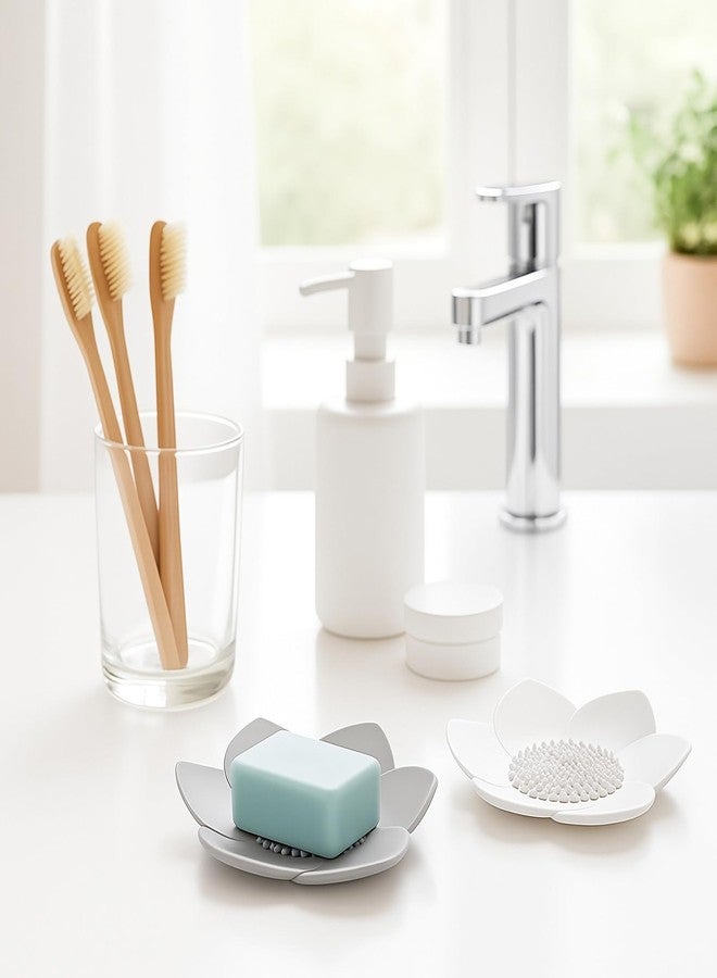 Notoke 2 Pack Lotus Shower Steamer Trays, Silicone Soap Holder with Self Draining - Elegant White & Gray Lotus Flower Shape Soap Dish, Perfect for Bathroom Counter, Kitchen Sink, Shower Organizer - Image 3
