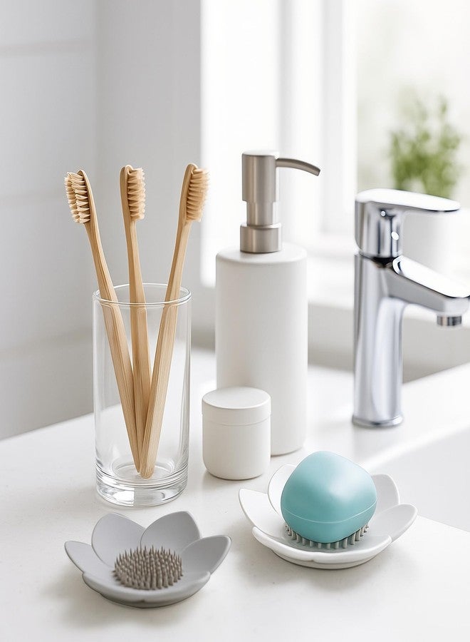 Notoke 2 Pack Lotus Shower Steamer Trays, Silicone Soap Holder with Self Draining - Elegant White & Gray Lotus Flower Shape Soap Dish, Perfect for Bathroom Counter, Kitchen Sink, Shower Organizer - Image 2