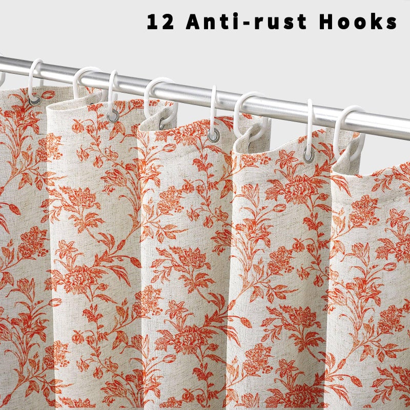 WOUVMA Orange Shower Curtain Floral Cotton Linen Cottagecore Shower Curtain for Bathroom 72"" W x 72"" L - Image 2