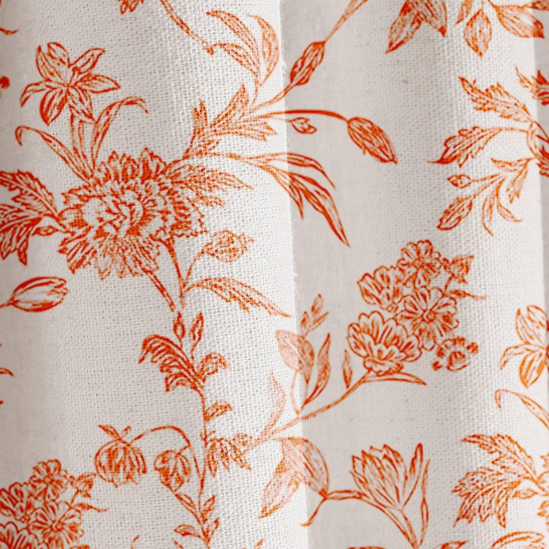 WOUVMA Orange Shower Curtain Floral Cotton Linen Cottagecore Shower Curtain for Bathroom 72"" W x 72"" L - Image 3