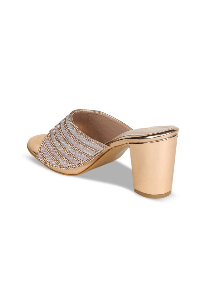 She Zone Rose Gold Embellished Block Heels for Women - Image 3